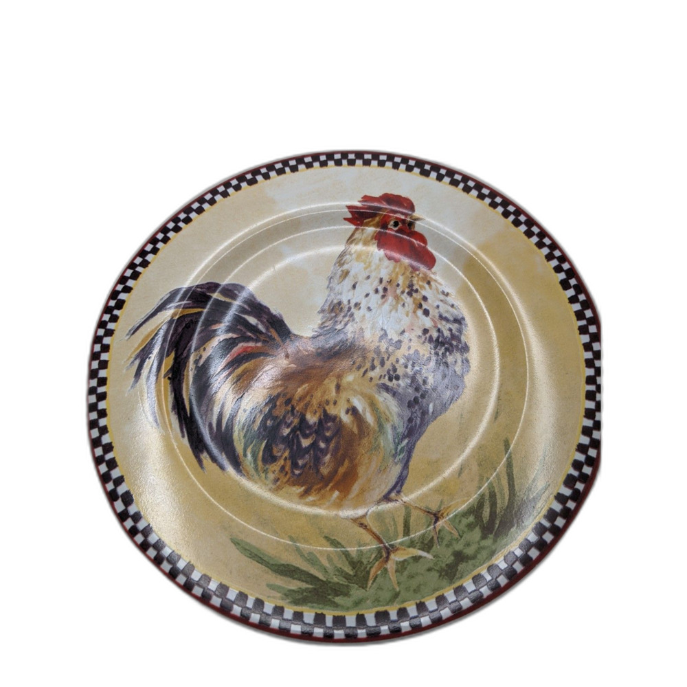 Rooster Chicken Chanticleer Salad Plate Sally Eckman For Sakura Checkered Rim